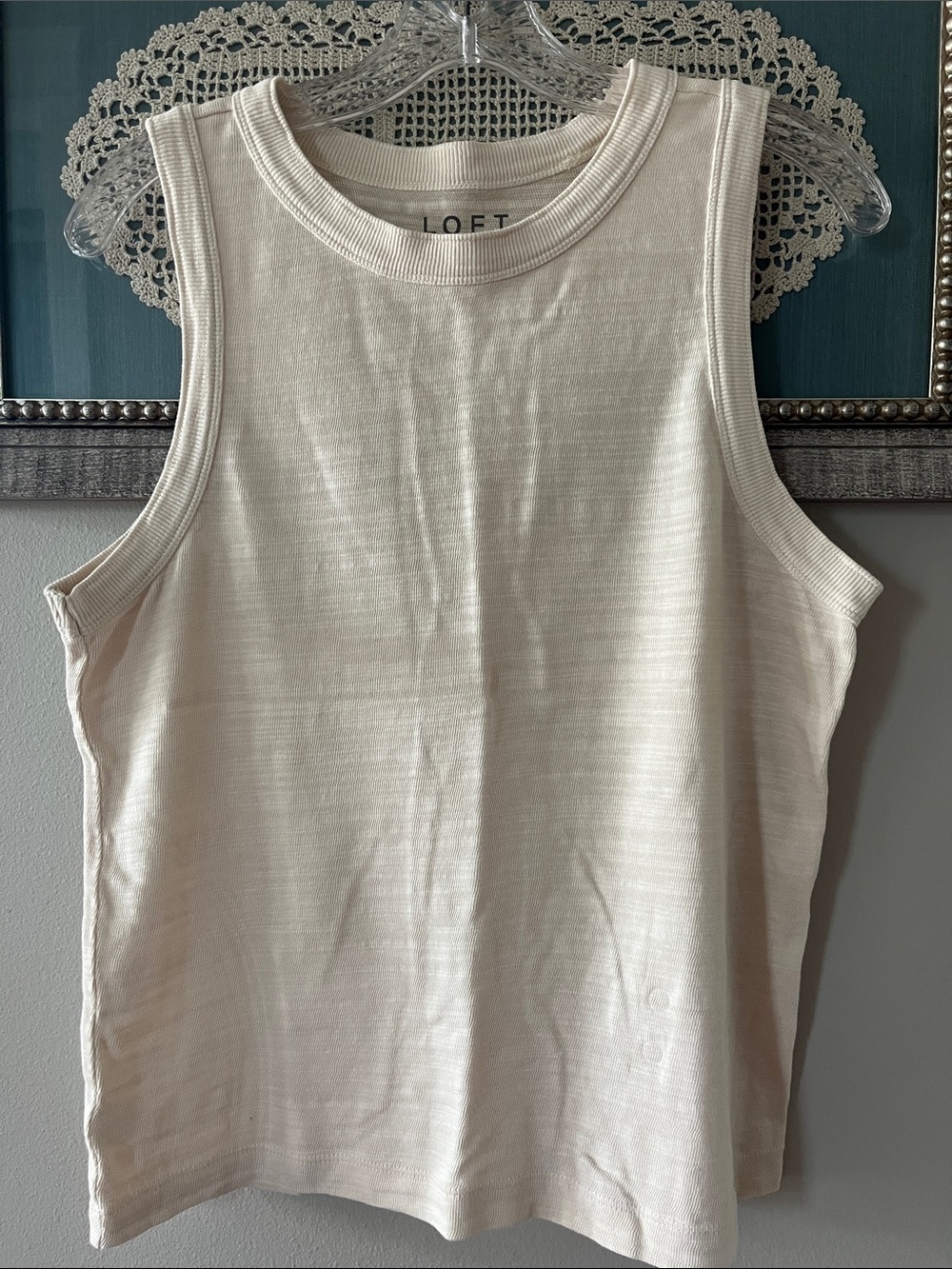 LOFT Cream Cotton Sleeveless Crew Tank